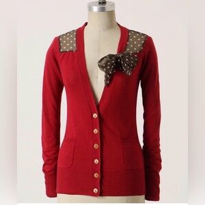 Sparrow Anthropologie Breezy Red Polka Dot Cardigan Sweater Linen Blend XS